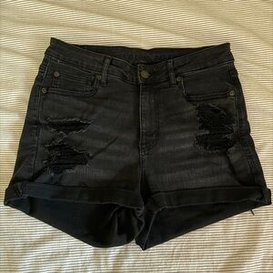 American Eagle Outfitters Black Distressed High-Rise Denim Shorts